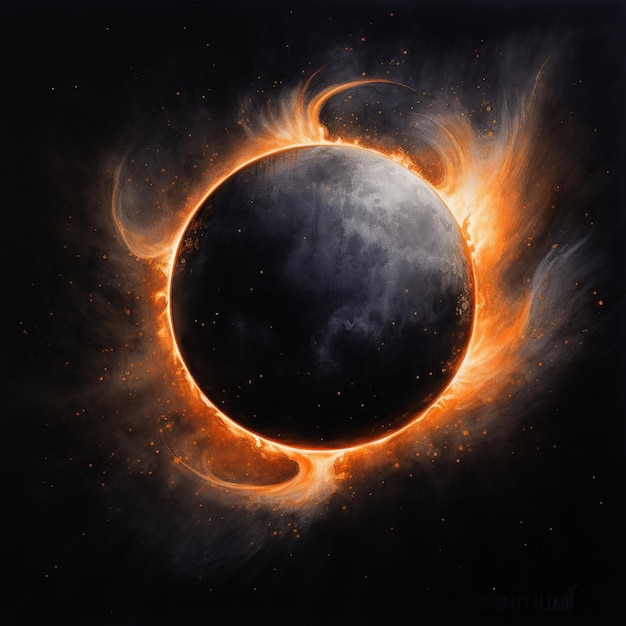 Photo arafed image of a black and orange eclipse with a black background generative ai
