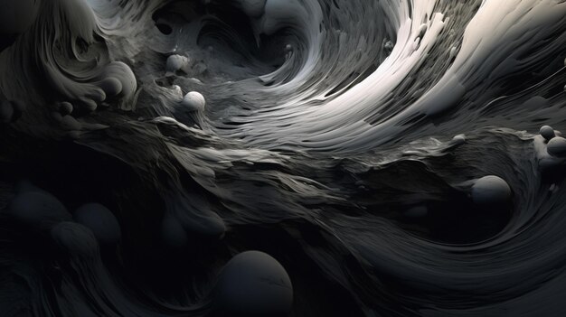 Arafed image of a black and white swirl with spheres generative ai