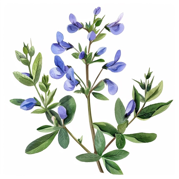 초록색 잎을 가진 파란 꽃의 arafed 이미지 생성 ai