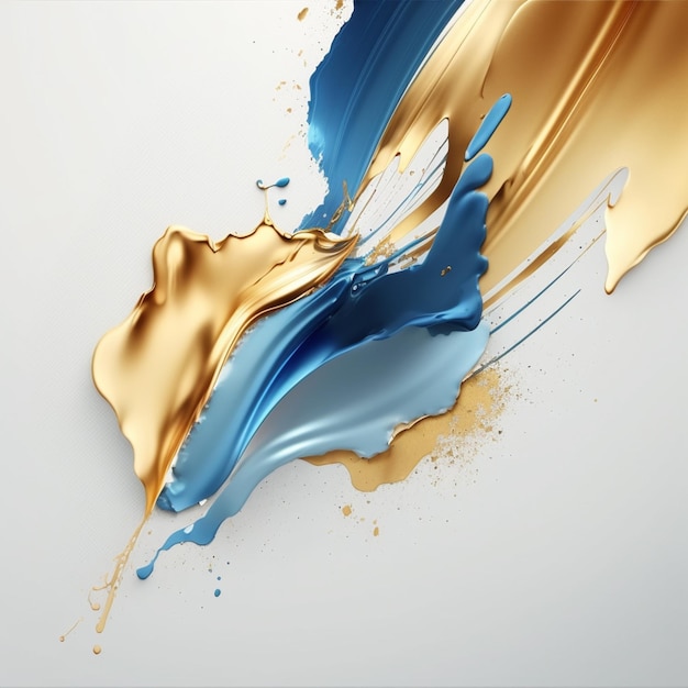 Arafed image of a blue and gold paint splashing on a white surface generative ai