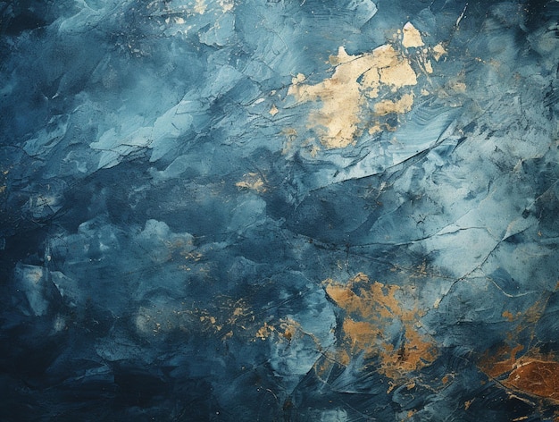 Arafed image of a blue and gold painting with a black background generative ai