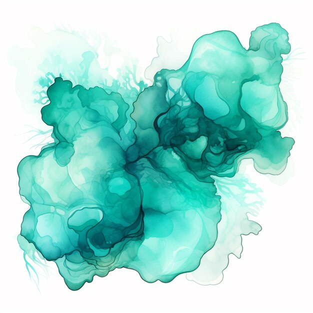 arafed image of a blue and green ink painting on a white background generative ai