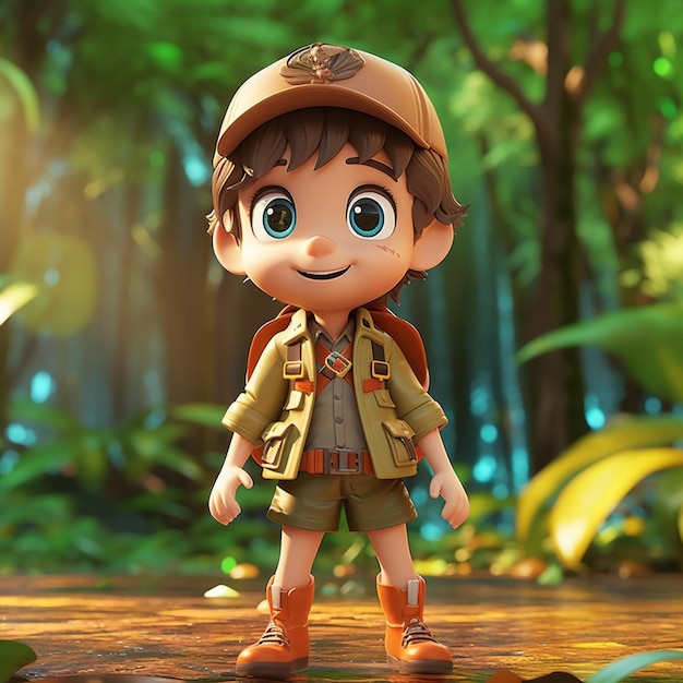Изображение мальчика в шляпе и куртке, стоящего в лесу, генеративное ай
