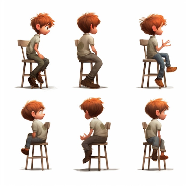 Photo arafed image of a boy sitting on a chair with different poses generative ai