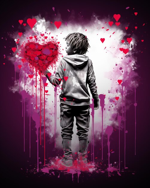 Arafed image of a boy with a heart in his hands generative ai