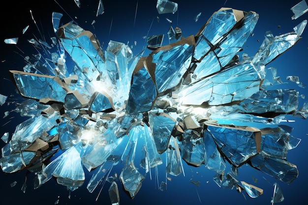 Photo arafed image of a broken glass window with a blue background generativ ai