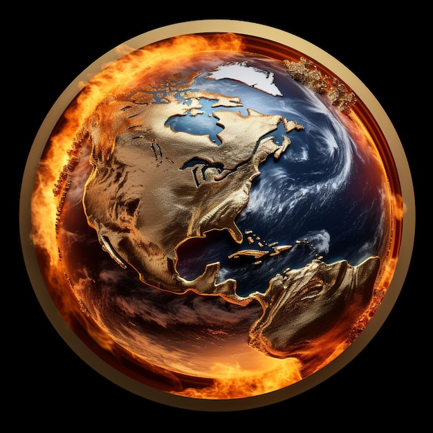 검은색 배경으로 불타는 지구의 arafed 이미지