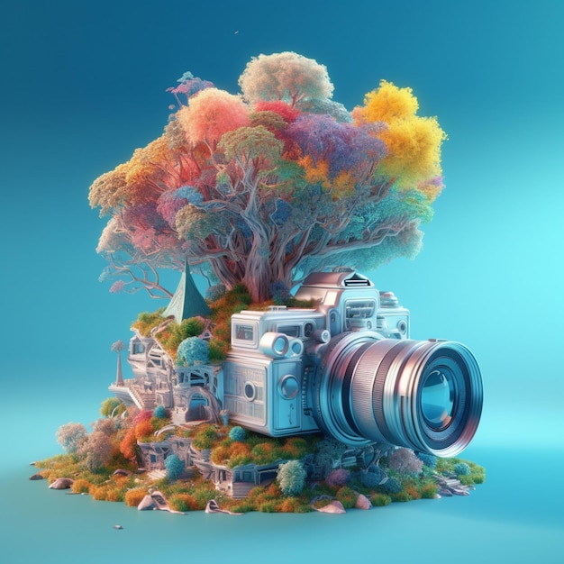 Arafed image of a camera with a tree in the background generative ai