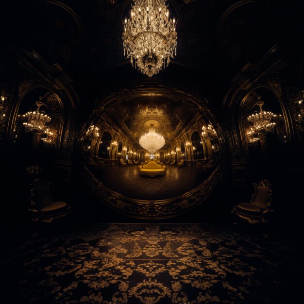 Photo arafed image of a chandelier and a mirror in a room generative ai