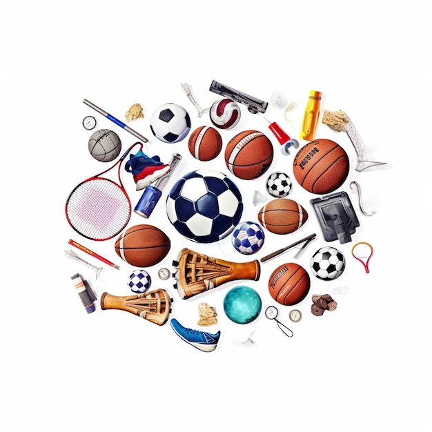 Photo arafed image of a circle of sports items on a white background generative ai