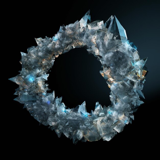 Arafed image of a circular frame made of crystals on a black background generative ai