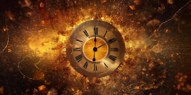 Arafed image of a clock with a gold background generative ai