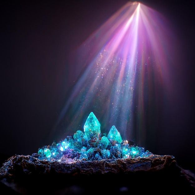 Arafed image of a cluster of crystals on a rock generative ai