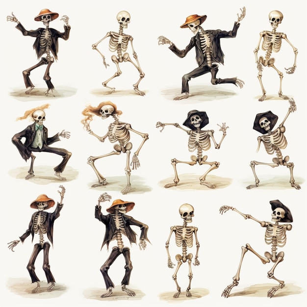 arafed image of a collection of skeletons in various poses generative ai