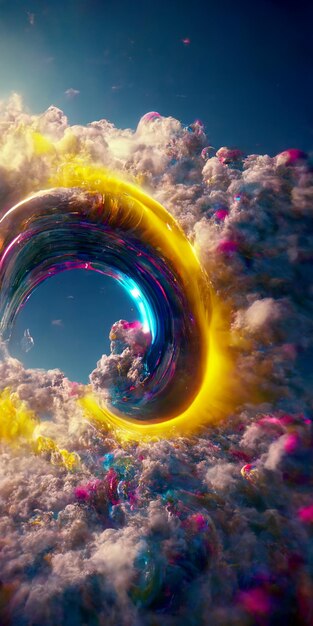 Arafed image of a colorful swirl in the sky with clouds generative ai