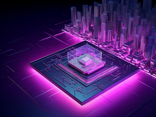 arafed image of a computer processor with a city in the background generative ai