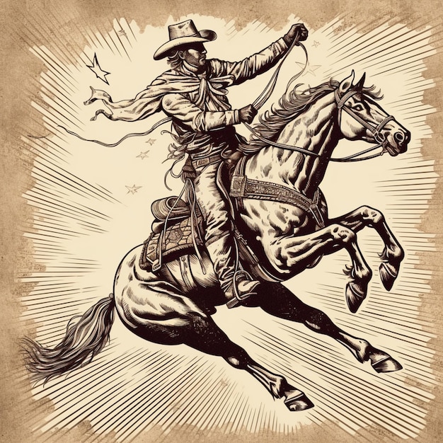 Photo arafed image of a cowboy riding a horse with a lasset generative ai