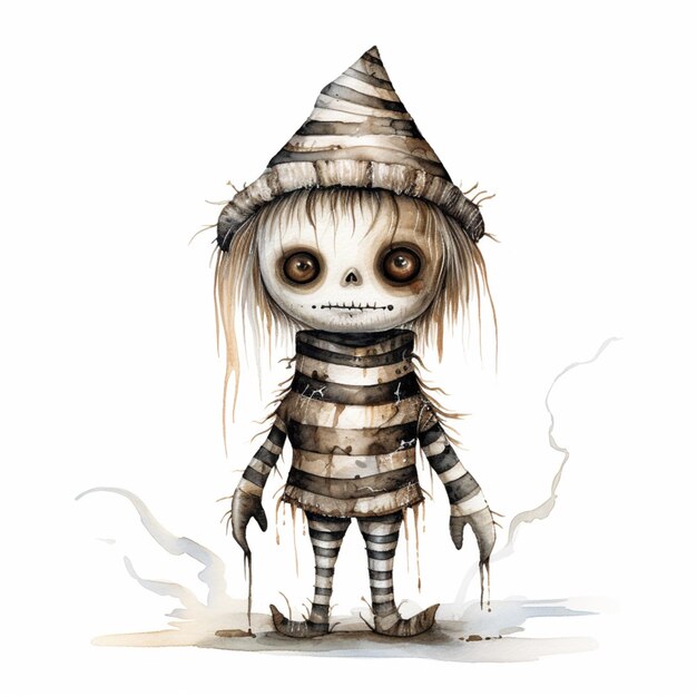 Photo arafed image of a creepy doll with a striped outfit generative ai