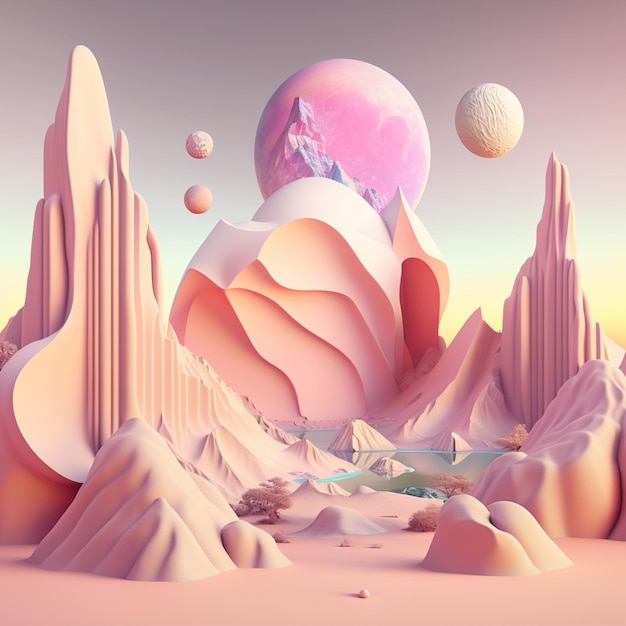 Arafed image of a desert with a mountain and a lake generative ai