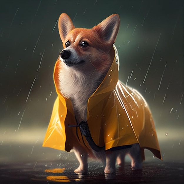 Arafed image of a dog in raincoat with yellow generative ai