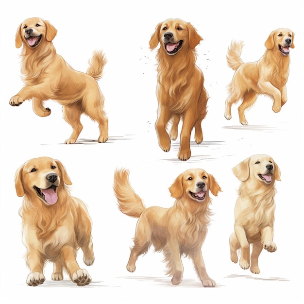 Arafed image of a dog running and jumping in different poses generative ai