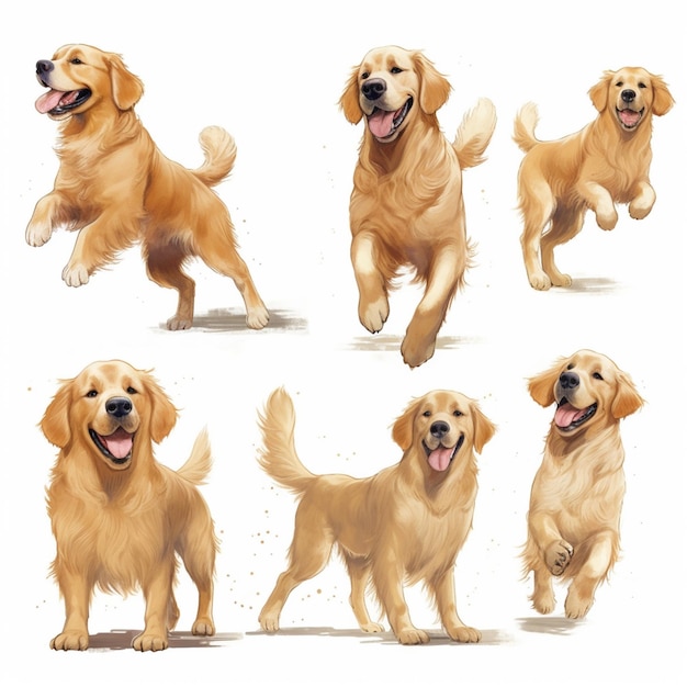 異なるポーズで走ってジャンプする犬のアラフェッド画像