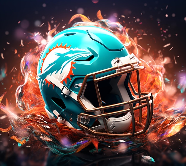 arafed image of a football helmet with a fire trail generative ai