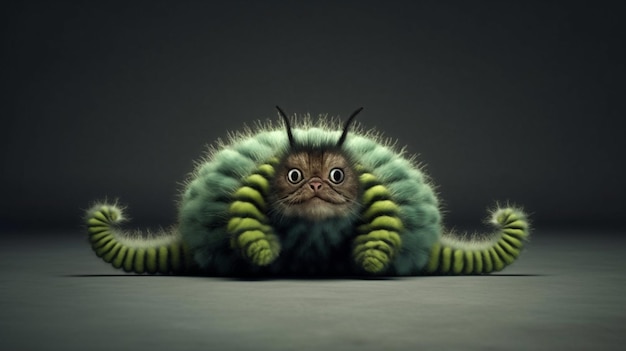 Arafed image of a fuzzy green cater with green stripes generative ai