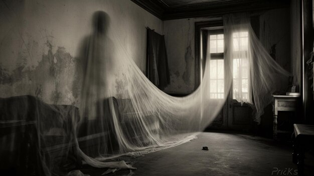 arafed image of a ghostly woman standing in a room generative ai