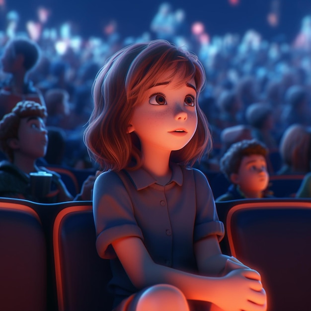 Arafed image of a girl sitting in a movie theater generative ai