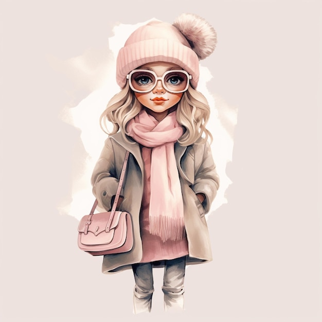 Arafed image of a girl in a winter coat and hat generative ai