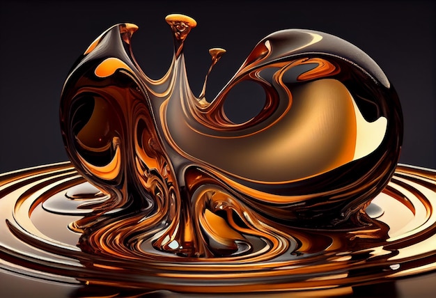 검은 표면 생성 인공 지능에 황금 액체 소용돌이의 Arafed 이미지
