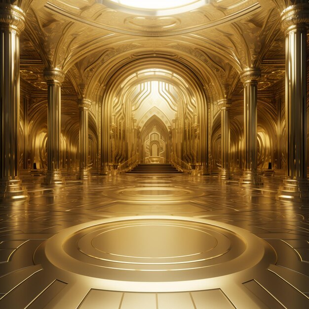 Photo arafed image of a golden room with a circular floor generative ai