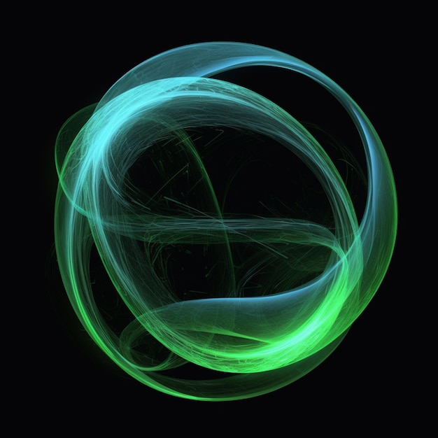 Arafed image of a green and black ball with a black background generative ai