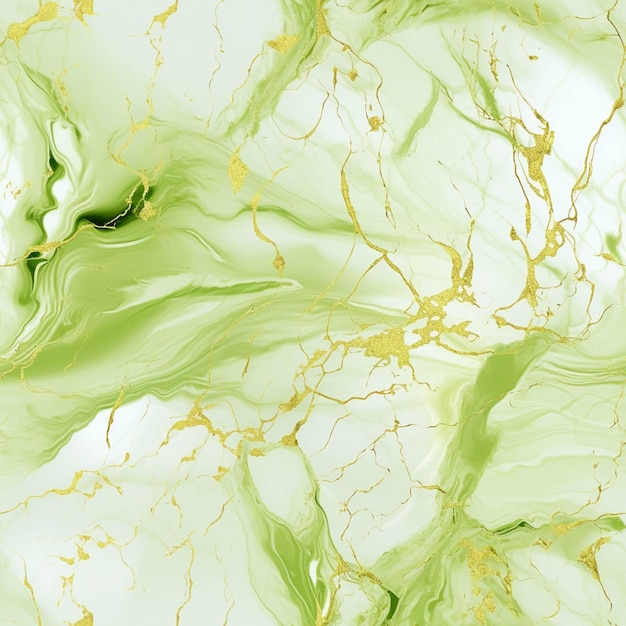 Arafed image of a green and white marble surface with a gold leaf generative ai