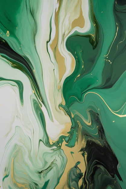 Arafed image of a green and white painting with a black and gold design generative ai