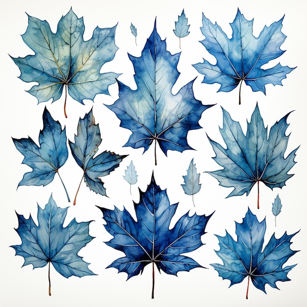 Arafed image of a group of blue leaves on a white background generative ai