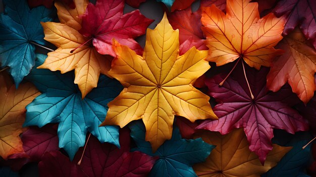 arafed image of a group of colorful leaves on a black background Generative AI