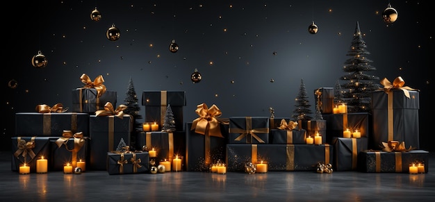 Arafed image of a group of presents with candles and ornaments generative ai