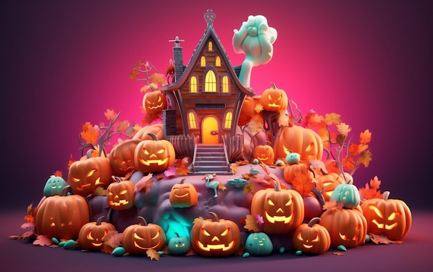 Arafed image of a halloween scene with pumpkins and a house generative ai