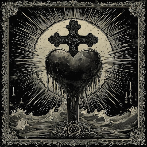 arafed image of a heart with a cross and a cross on it generative ai