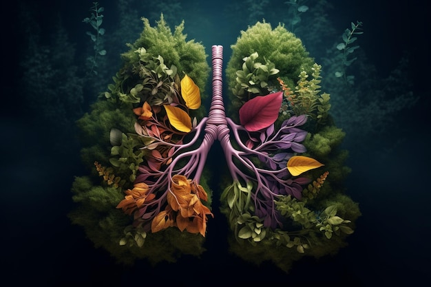 Arafed image of a human lungs with leaves and flowers generative ai