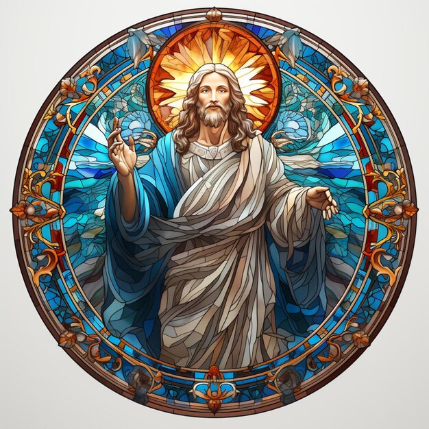 arafed image of jesus with a stained glass background generative ai