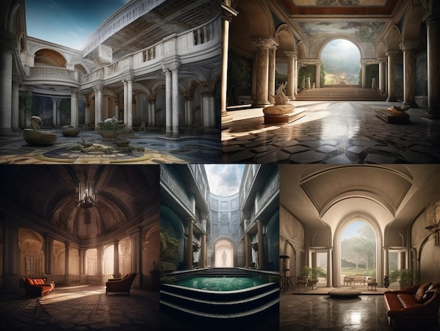 Arafed image of a large room with a fountain and a fountain generative ai