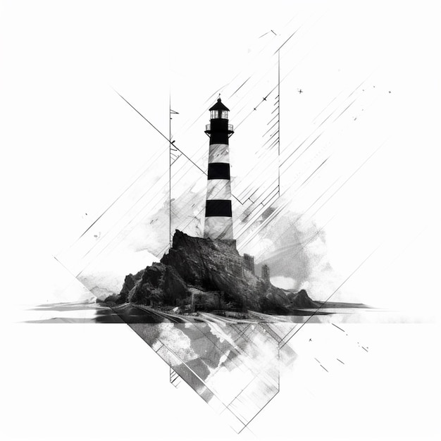 arafed image of a lighthouse on a rock with a sky background generative ai