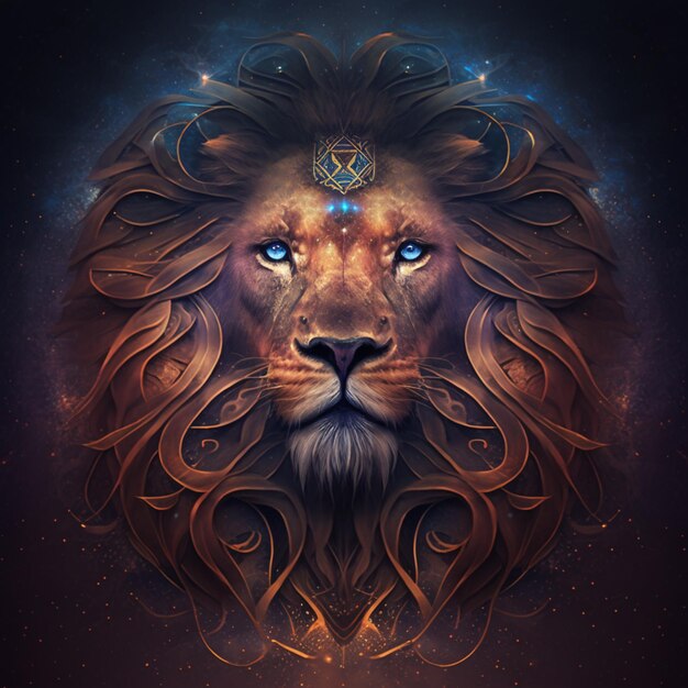 Arafed image of a lion with a crown on its head generative ai