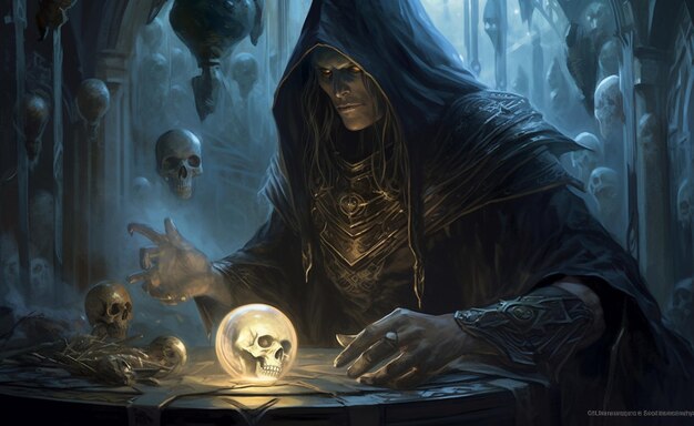 arafed image of a man in a dark robe holding a crystal ball generative ai