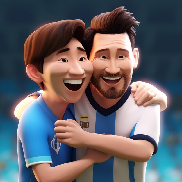 Arafed image of a man hugging another man in a soccer game generative ai