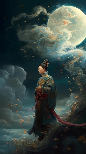 Изображение мужчины в кимоно, стоящего на холме, генеративное ай