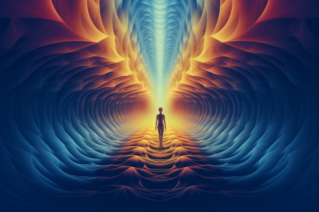 Арафированное изображение человека, стоящего в туннеле света, генерирующего искусственный интеллект